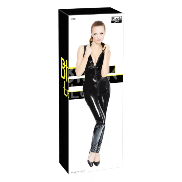 Black Level - glänzender Overall mit Reißverschluss (schwarz) - S