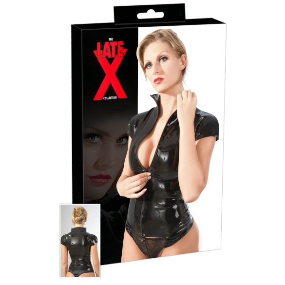 LATEX - Reißverschluss, kurzärmliges Damenoberteil (schwarz) - L
