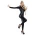 Damen-Latexanzug in Schwarz, langärmlig - S