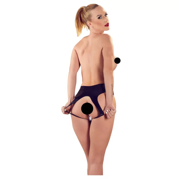 Latex Damenstring mit komplett offener Vorder- und Rückseite (schwarz, S-L)