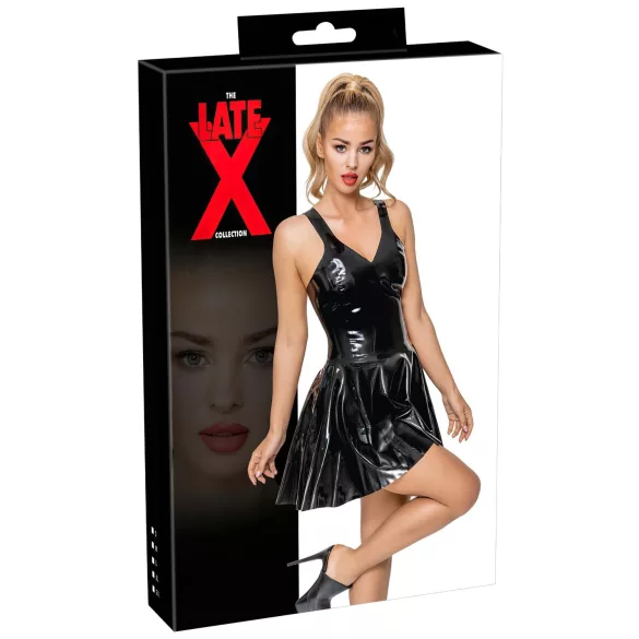 LATEX - Minikleid mit Rüschensaum (schwarz) - M
