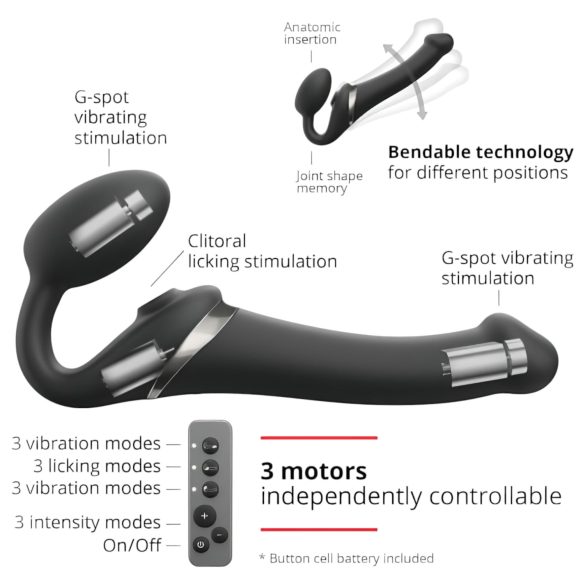 Strap-on-me M - Luftwellen Strap-On Vibrator (schwarz)