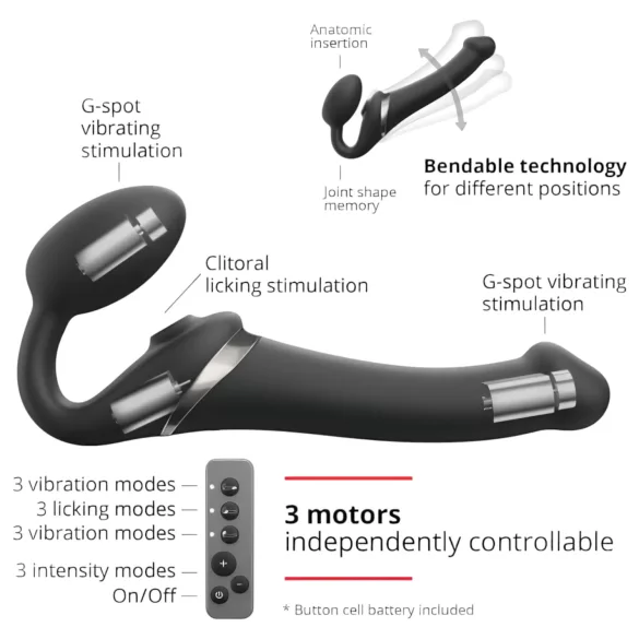Strap-on-me M - Luftwellen Strap-On Vibrator (schwarz)