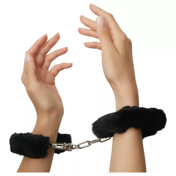 Love to Love Attach me - Flauschige Handschellen (schwarz)