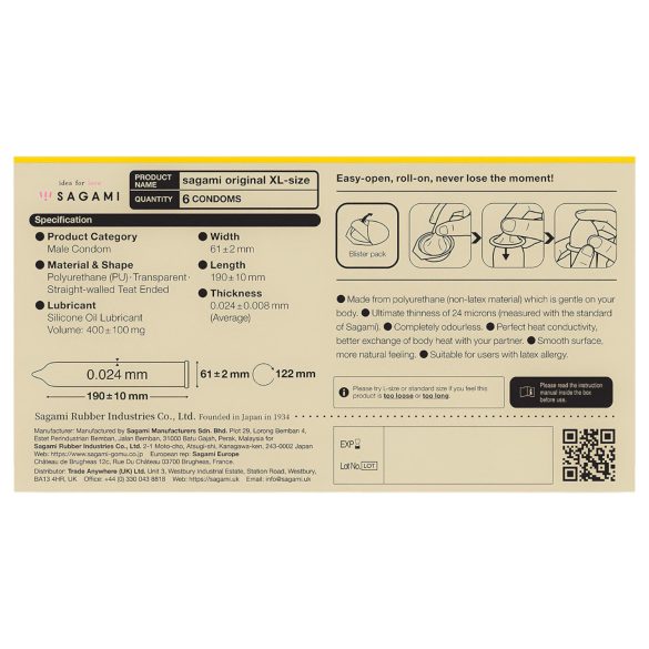 Sagami Original 0,02 XL - Kondome - 61mm (6 Stk)