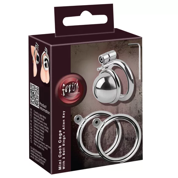 Fetish Collection - Mini-Penis-Käfig mit 3 austauschbaren Hodenklemmen (Silber)