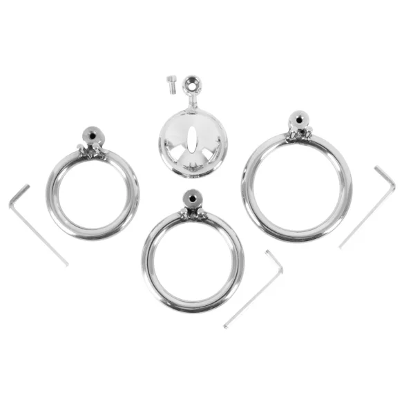 Fetish Collection - Mini-Penis-Käfig mit 3 austauschbaren Hodenklemmen (Silber)