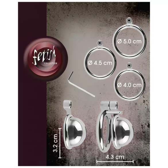 Fetish Collection - Mini-Penis-Käfig mit 3 austauschbaren Hodenklemmen (Silber)