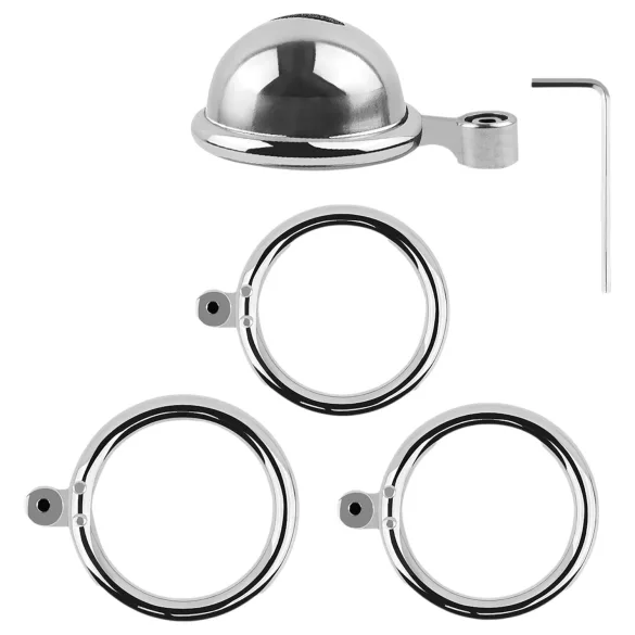 Fetish Collection - Mini-Penis-Käfig mit 3 austauschbaren Hodenklemmen (Silber)