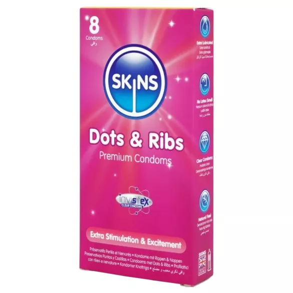 Skins - geripptes und genopptes Kondom (8 Stk.)