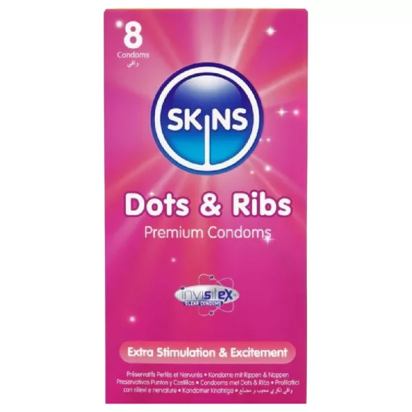 Skins - geripptes und genopptes Kondom (8 Stk.)