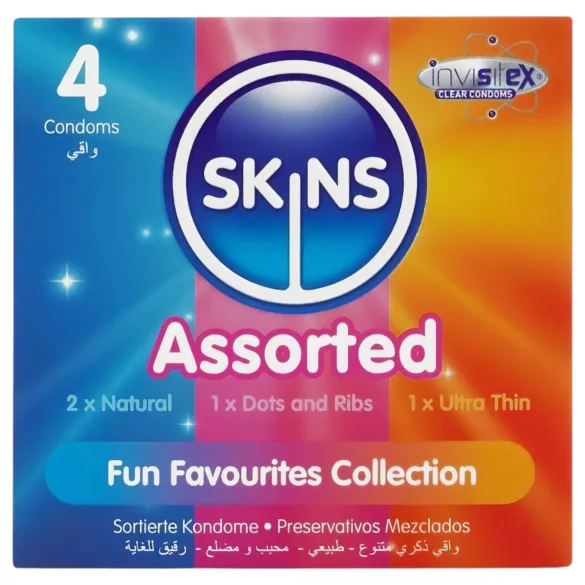 Skins - gemischte Kondome - genoppt, natur, extra dünn (4 Stk.)