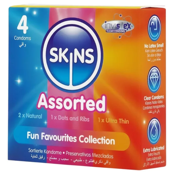 Skins - gemischte Kondome - genoppt, natur, extra dünn (4 Stk.)