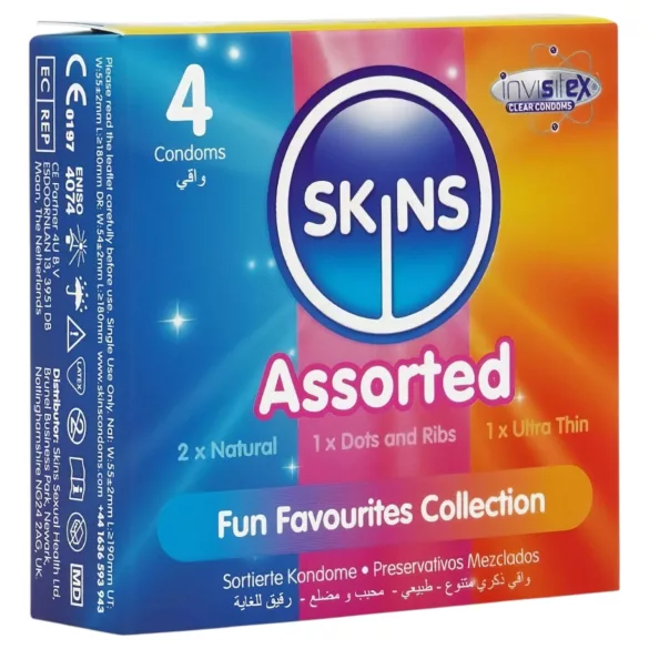 Skins - gemischte Kondome - genoppt, natur, extra dünn (4 Stk.)
