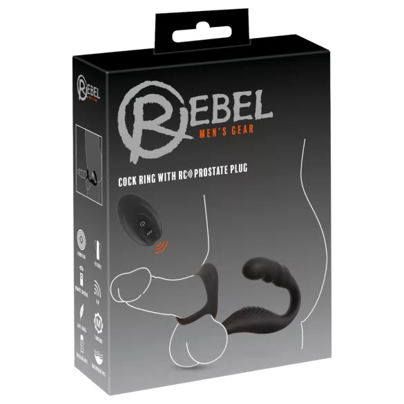 Rebell - Prostata-Vibrator mit Penis- und Hodenring (schwarz)