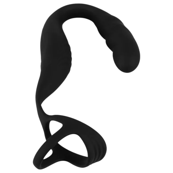 Rebell - Prostata-Vibrator mit Penis- und Hodenring (schwarz)