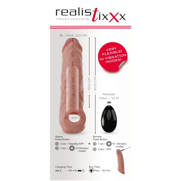 Realistixxx - Funkhandsender-Vibrationspenishülle - Natur (20cm)