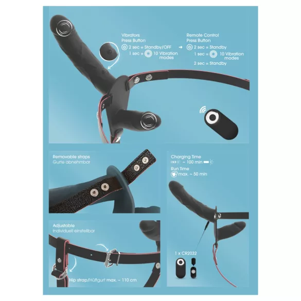You2Toys - ferngesteuerter, doppelt anlegbarer Vibrator (schwarz)