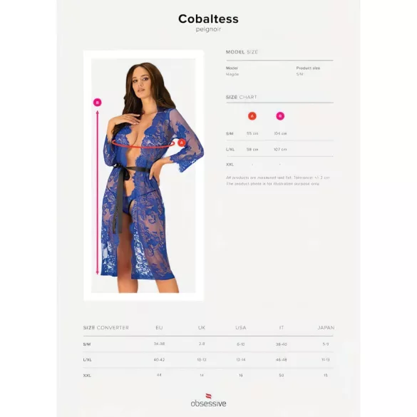 Obsessive Cobaltess - Spitze Morgenmantel (blau) - L/XL