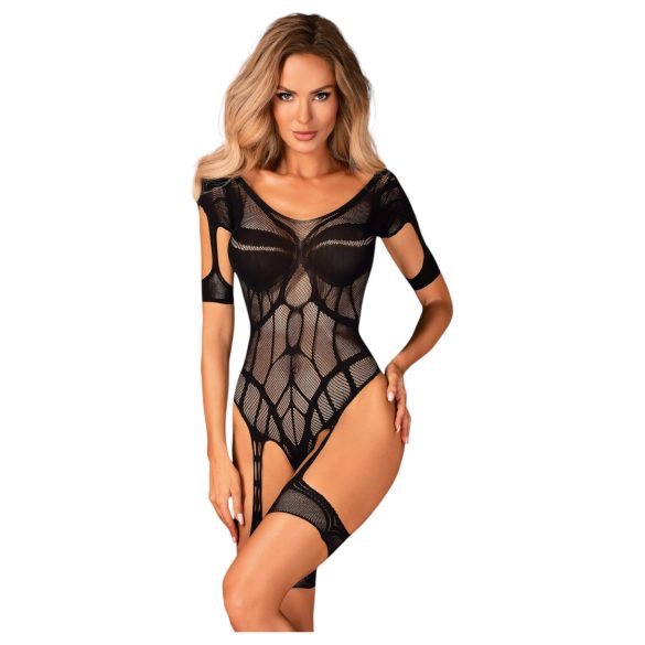 Obsessive - Gemustertes Offenes Netz-Body (Schwarz) (S-L)