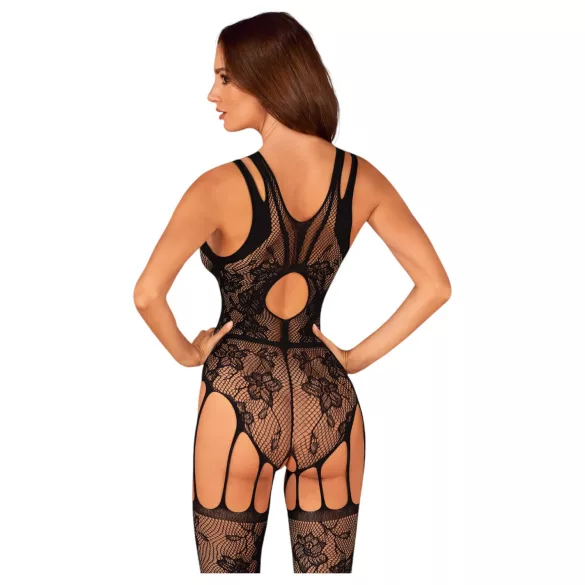 Obsessive - Blumenmuster offener Netz-Overall (schwarz) (S-L)