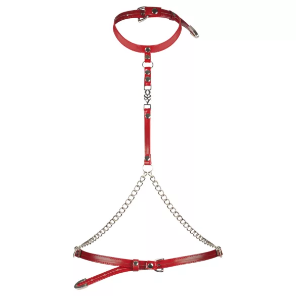 Obsessive Inferro - Lederoptik Ketten-Bodyharness (Rot)