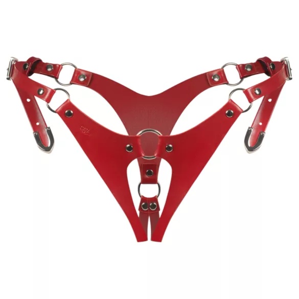 Obsessive Inferro - Rot verstellbarer Open-Tanga im Leder-Look