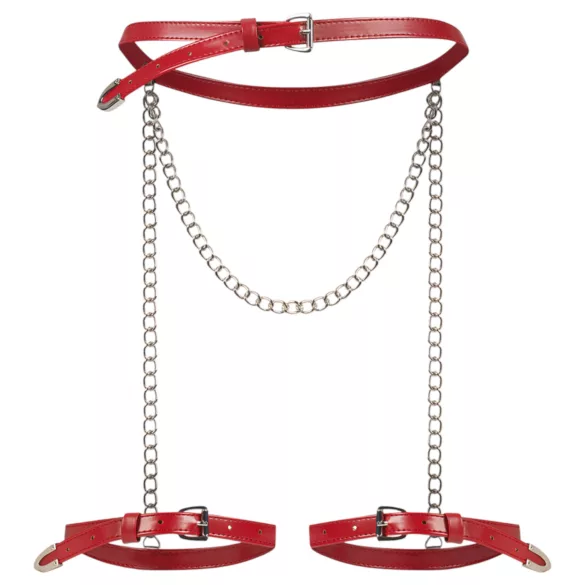 Obsessive Inferro - Leder-Optik Kettenstrumpfhalter (Rot)