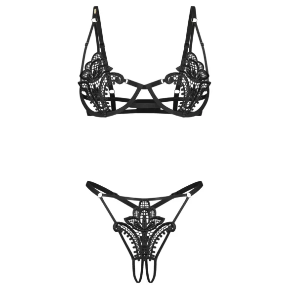 Obsessive Luise - zweiteiliges Dessous-Set mit Tulpenmuster (schwarz)