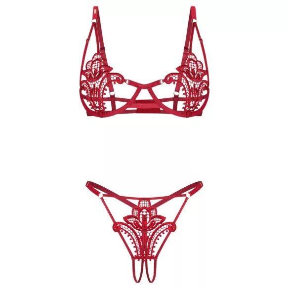 Obsessive Luise - zweiteiliges Dessous-Set mit Tulpenmuster (rot)