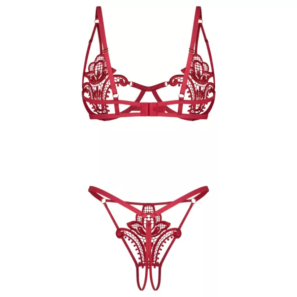 Obsessive Luise - zweiteiliges Dessous-Set mit Tulpenmuster (rot) - L/XL