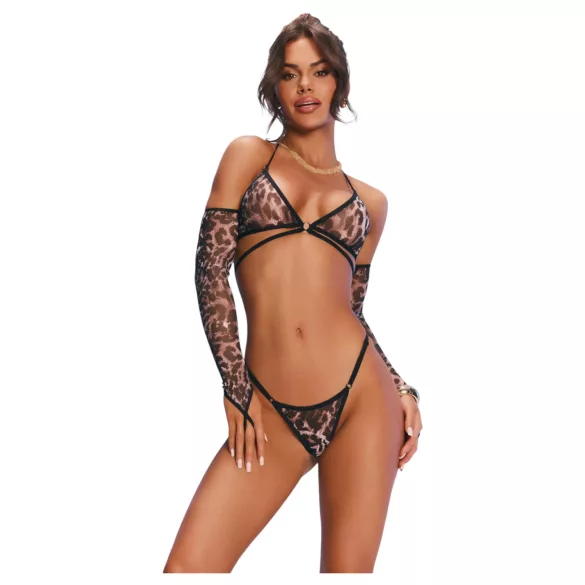 Obsessive Addia - Leopardenmuster-Netz-Set - L/XL