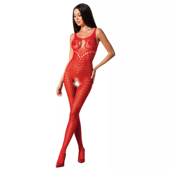 Passion BS078 - gepunkteter, offener Overall - rot (S-L)