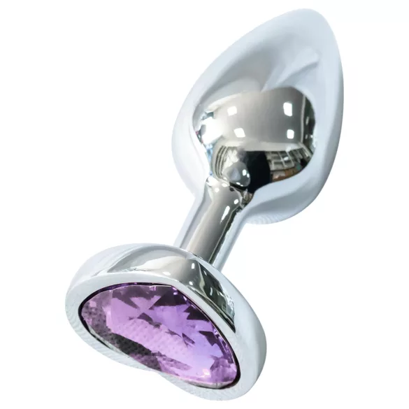 Sunfo - metall Analdildo mit herzförmigem, lilafarbenem Stein (silber)