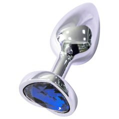  Sunfo - Metall Anal Plug mit Herzformigem Blauen Stein (Silber)