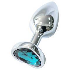   Sunfo - Metall Anal Plug mit herzförmigem hellblauem Stein (Silber)