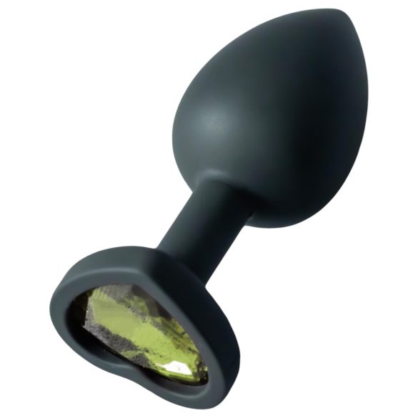 Sunfo - Silikon Anal Plug Herzform mit grünem Stein (schwarz)