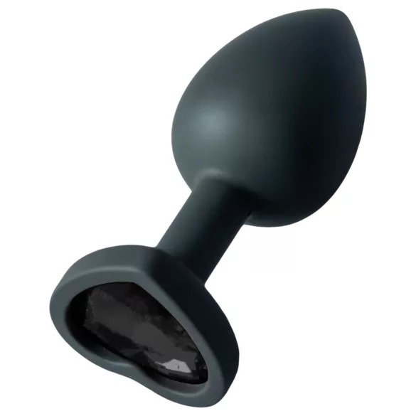 Sunfo - Silikon Analplug mit herzförmigem schwarzem Stein (schwarz)