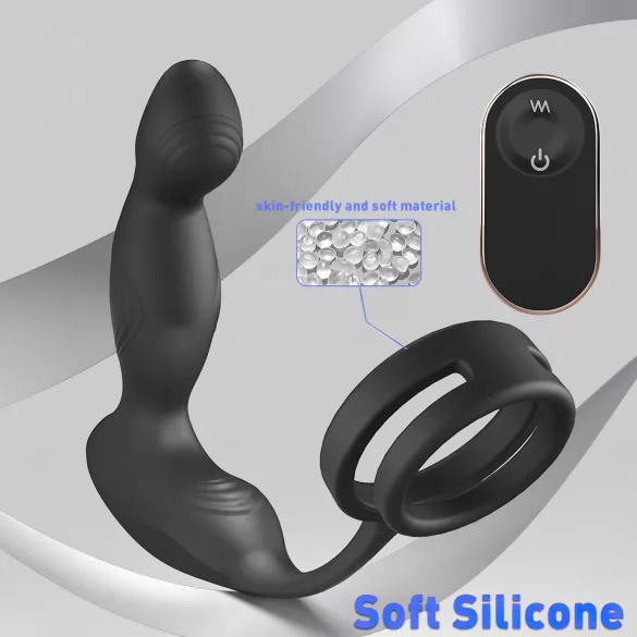Sex HD Virgil - Prostata-Vibrator mit Penis- und Hodenring (schwarz)