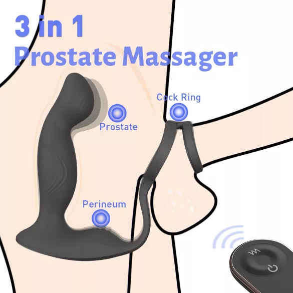 Sex HD Virgil - Prostata-Vibrator mit Penis- und Hodenring (schwarz)