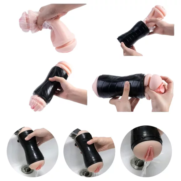 Vibeconnect - Lebensechtes Mund- und Fake-Pussy-Masturbator (Natur-Schwarz)