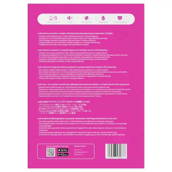 Lovense Lush Anal - App-gesteuerter Analvibrator mit LED - Pink