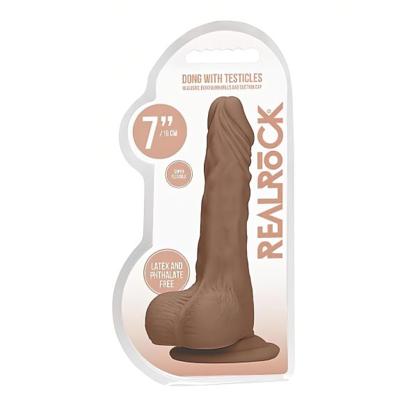 RealRock Dong 7 - Lebensechter Dunkel-Natur Dildo mit Hoden (17cm)