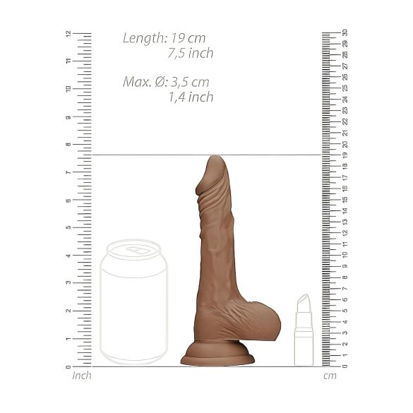 RealRock Dong 7 - Lebensechter Dunkel-Natur Dildo mit Hoden (17cm)