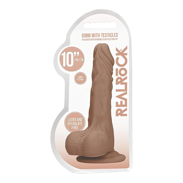 RealRock Dong 10 - Realistischer, skrotaler Dildo (25cm) - Dunkel Natur
