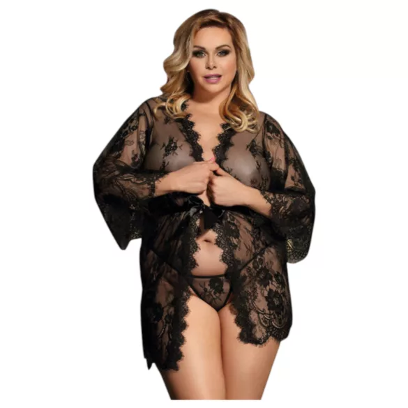 Subblime Queen Plus - Spitzenmorgenmantel-Set - Schwarz (XL-2XL)