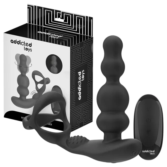 Addicted Toys - rotierender Analdildo mit Penisring (schwarz)