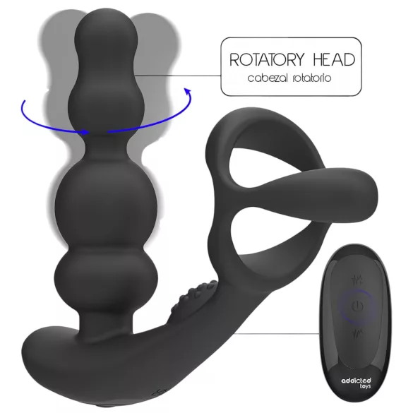 Addicted Toys - rotierender Analdildo mit Penisring (schwarz)