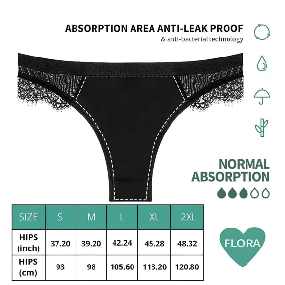 Adalet Flora Normal - Menstruationsunterwäsche (schwarz) - M