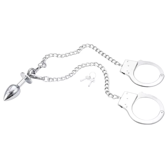 LateToBed BDSM - Handschellen mit Analplug (silber)